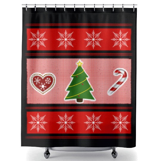 Christmas trilogy - red Christmas Shower Curtains