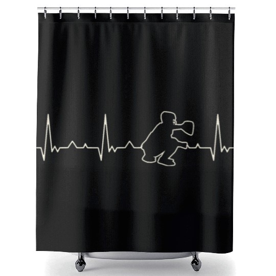 Baseball Catcher. Heart. Love. EKG. Pulse. Beat. Shower Curtains