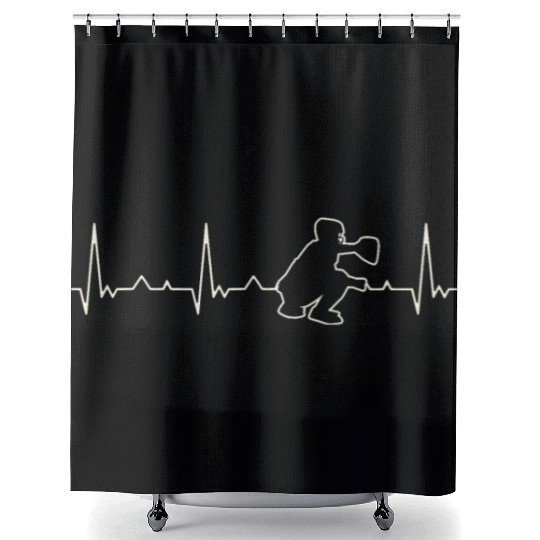 Baseball Catcher. Heart. Love. EKG. Pulse. Beat. Shower Curtains
