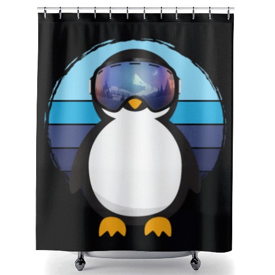 retro penguin goggles Shower Curtains
