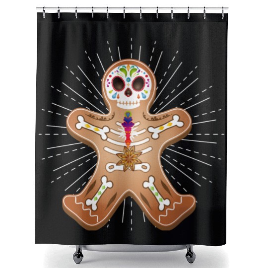 Gingerbread man Sugar Skull decor for Christmas Shower Curtains