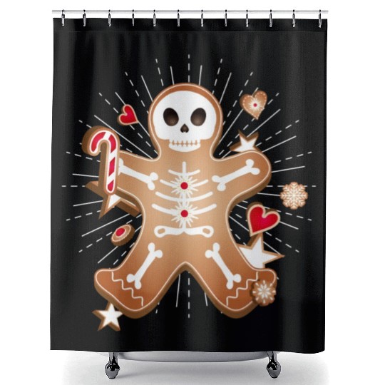 Gingerbread man Sugar Skull decor for Christmas Shower Curtains
