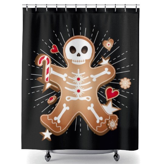 Gingerbread man Sugar Skull decor for Christmas Shower Curtains