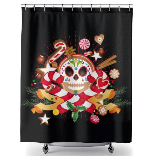 Gingerbread man Sugar Skull decor for Christmas Shower Curtains