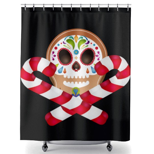 Gingerbread man Sugar Skull decor for Christmas Shower Curtains