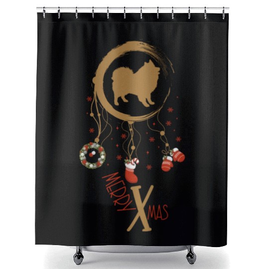 dog dreamcatcher Christmas German Spitz Shower Curtains