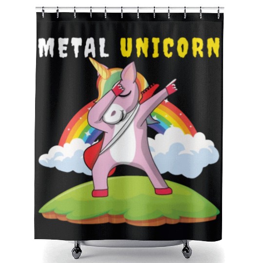 Dabbing Unicorn Rainbow Metal Music Heavy Rock Shower Curtains