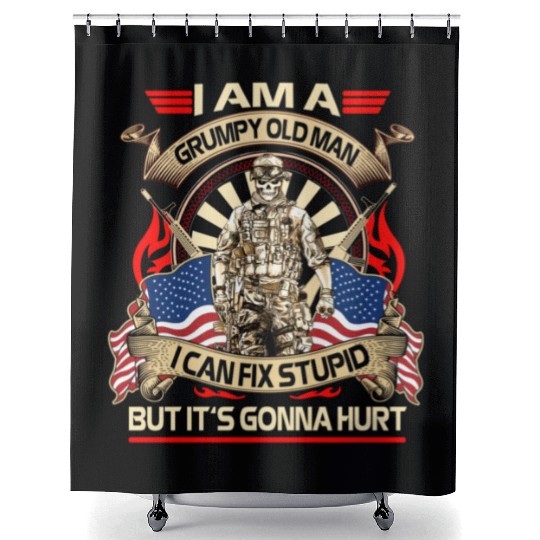 Afghanistan veteran Grumpy old man Shower Curtains
