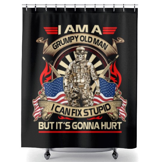 Afghanistan veteran Grumpy old man Shower Curtains