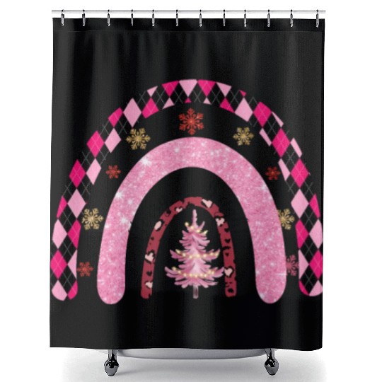 Xmas Christmas Merry and Bright Snowflakes Shower Curtains