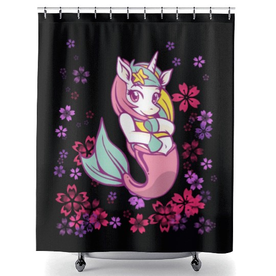 Sweet girl unicorn mermaid Shower Curtains