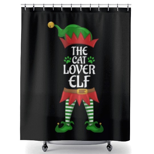 Cat Lover Elf Family Matching Christmas Party Shower Curtains