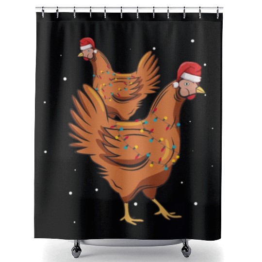 Christmas Animals Chickens Xmas Farmer Shower Curtains