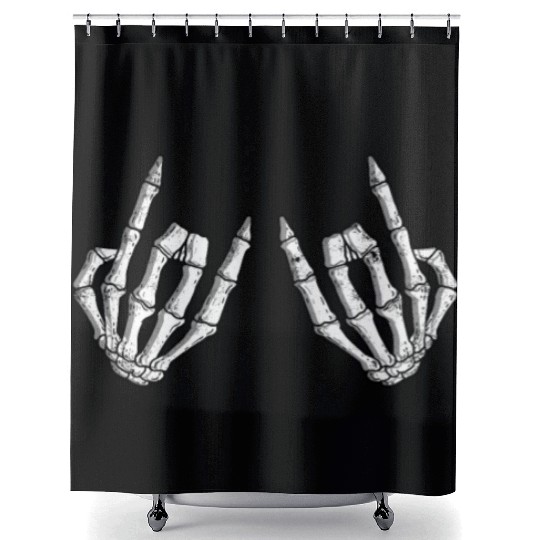 Skeletal rock on sign - rock and roll Shower Curtains