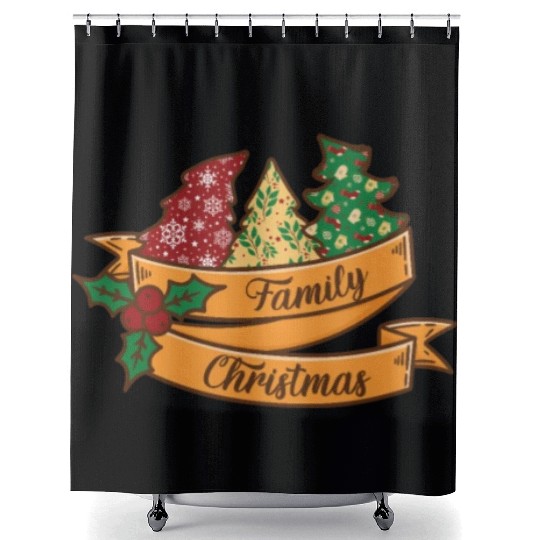 Xmas Family Christmas Mistletoe Fir Tree Shower Curtains