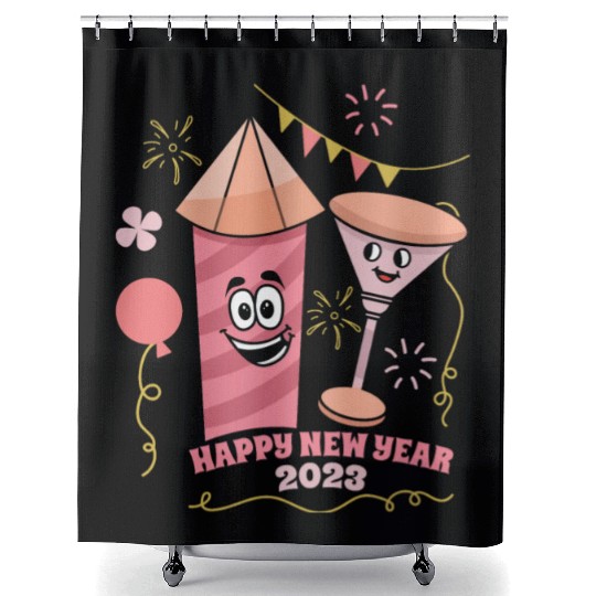 Wine Fireworks 2023 New Year Hello 2023 New Year Shower Curtains