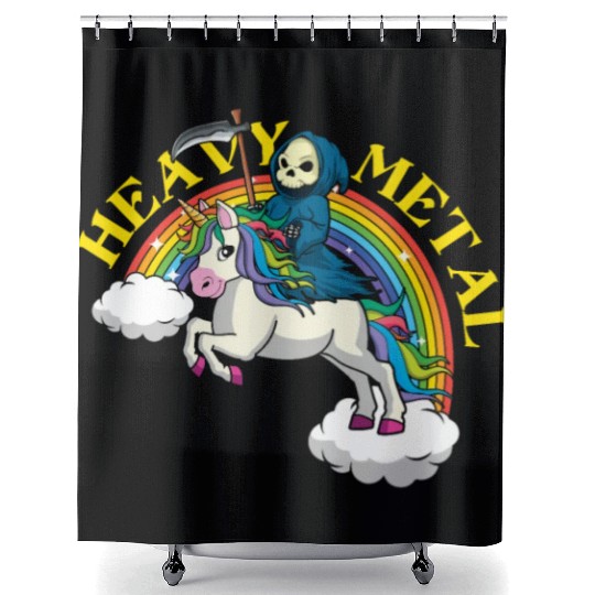 Skeleton Unicorn Rainbow Metal Music Heavy Rock Shower Curtains