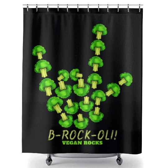 Vegan Rocks, Sign Of Horns With Broccoli, Shower Curtains