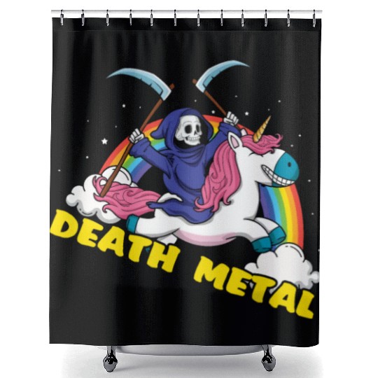 Skeleton Unicorn Rainbow Metal Music Lover Shower Curtains