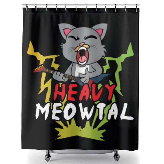 Cute Cat Heavy Meow Metal Music Lover Guitar Shower Curtains