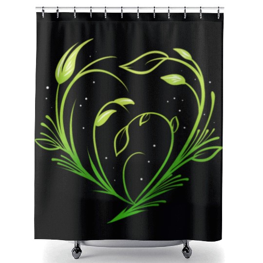 Green Plants Forming Heart - Vegetarian Go Vegan Shower Curtains