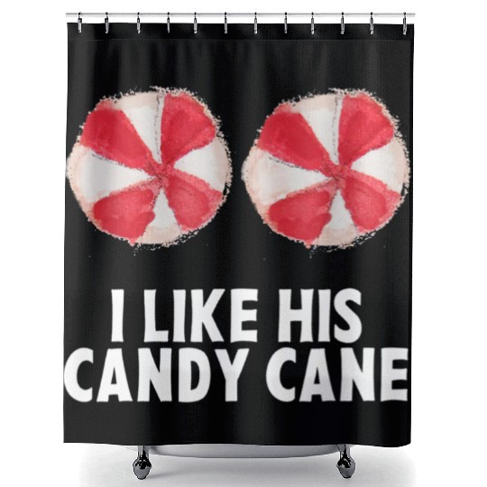 I Like His Candy Cane Funny Couples Christmas Shower Curtains