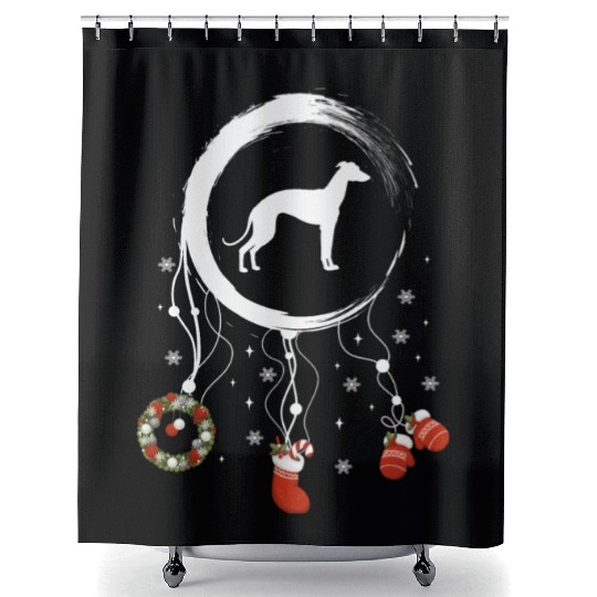 dog dreamcatcher Christmas Whippet Shower Curtains