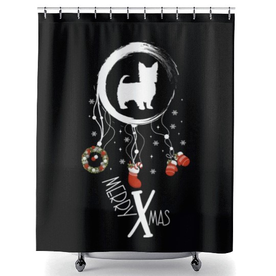 dog dreamcatcher Christmas Yorkshire Terrier Shower Curtains