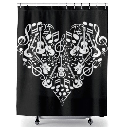 Many Guitar Elements In Heart Bass Guitars Electri Shower Curtains