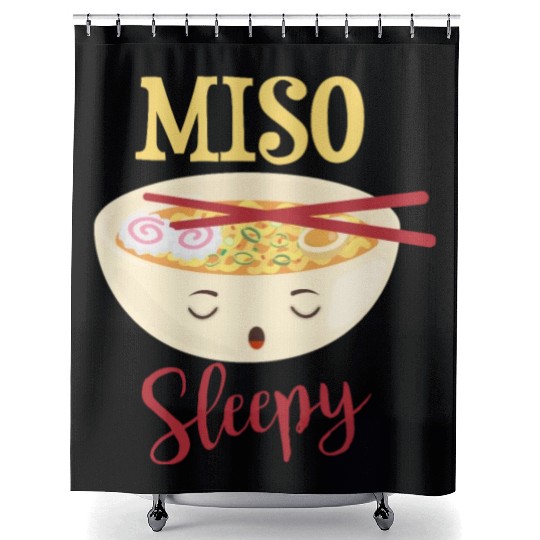 Miso sleepy funny sushi soup motif Shower Curtains