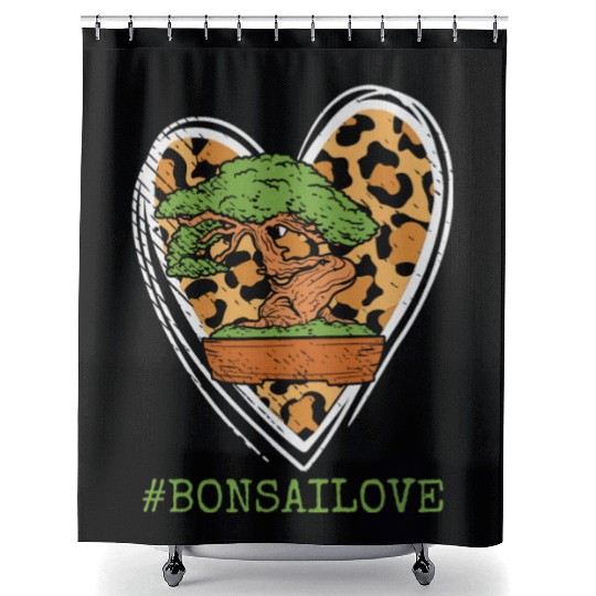 Bonsai Miniature Trees Love Japanese Leopard Heart Shower Curtains