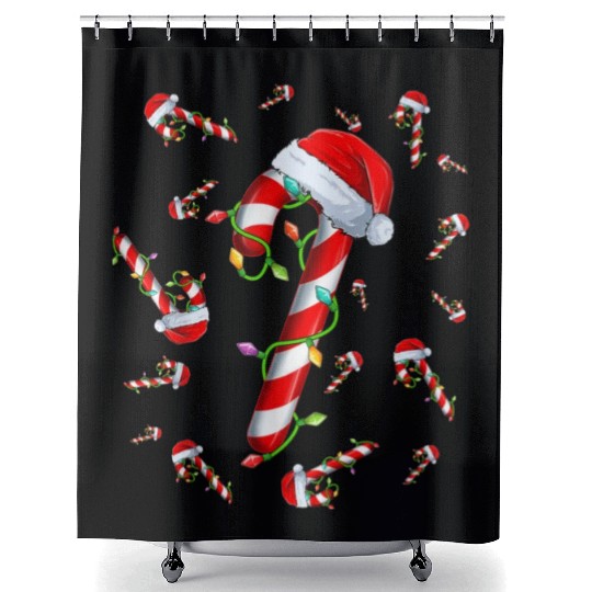 Candy Cane Merry and Bright Red and White Candy Shower Curtains