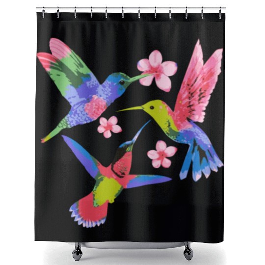 Rainbow Hummingbird Watercolor Colorful Bird Lover Shower Curtains