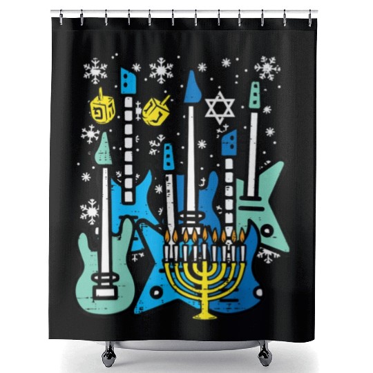 Hanukkah Guitars Chanukah Jewish Rock Rocker Shower Curtains