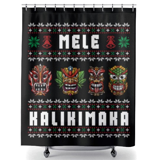 Mele Kalikimaka Hawaii Tiki Funny Ugly Christmas Shower Curtains