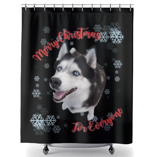 Merry Christmas For Everyone Cute Husky Shower Curtains