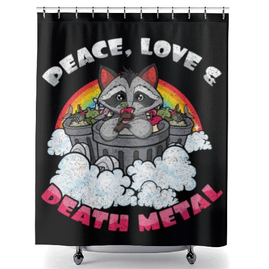 Racoon Love Peace Metal Music Heavy Rock Shower Curtains