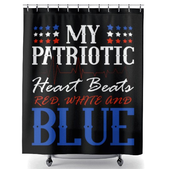 My Patriotic Heart Beats Red White and Blue 4th Shower Curtains