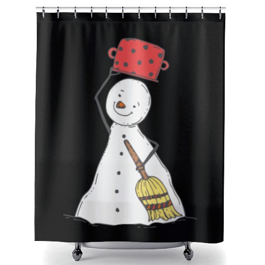 funny snowman with mustache and carrot Shower Curtains