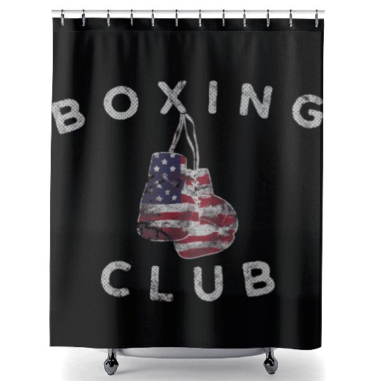 Boxing Club Vintage Us Flag Boxing Gloves Shower Curtains