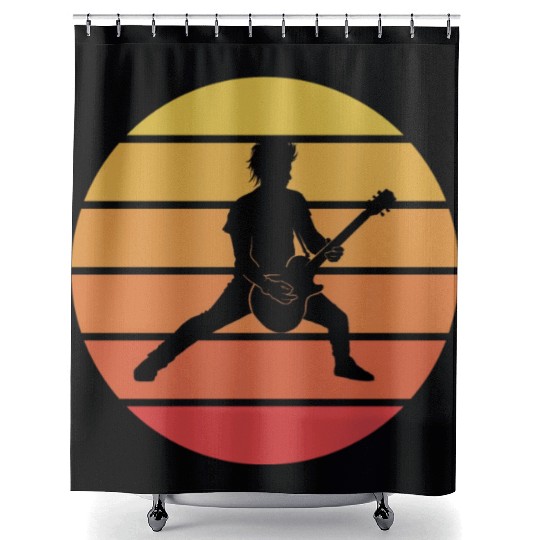 Bass Guitar Player Musician Bassist Vintage Retro Shower Curtains