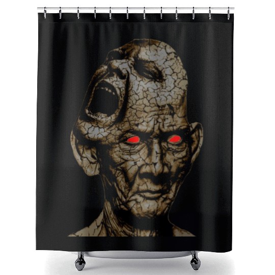 Stoic Old Man With Cracked Leathery Skin Red Eyes Shower Curtains