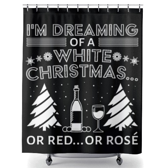 White Christmas Wine Merry Christmas Wine Glass Shower Curtains