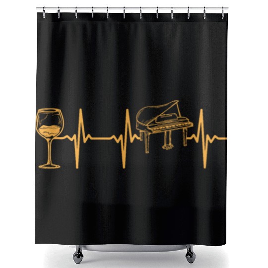 Piano Heartbeat With Wine Piano EKG Heartbeat Pian Shower Curtains