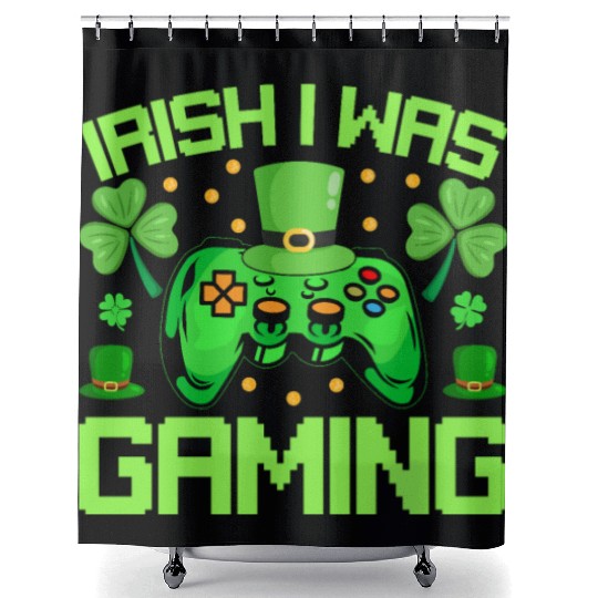 Irish I Was Gaming Funny St Patricks Day Gamer Boy Shower Curtains