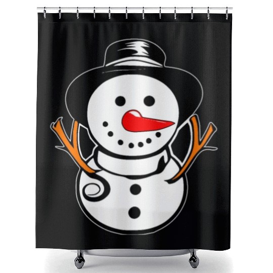 Cute Snowman With Carrot Nose And Hat Shower Curtains