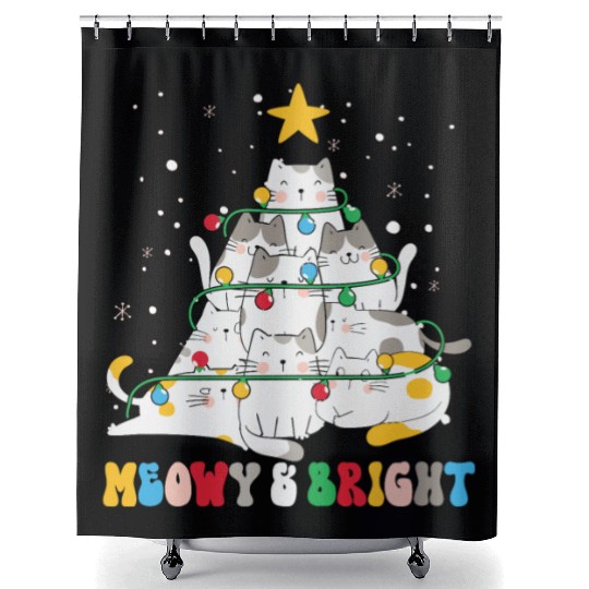 Meowy Catmas Cat Funny Christmas Tree Xmas Girls B Shower Curtains