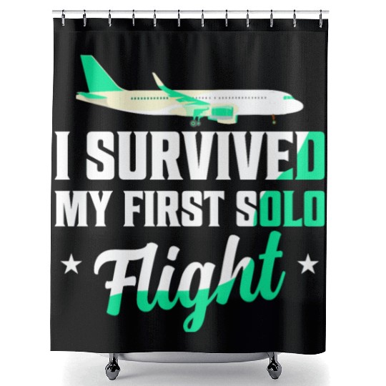 I Survived My First Solo Flight Pilot Shower Curtains