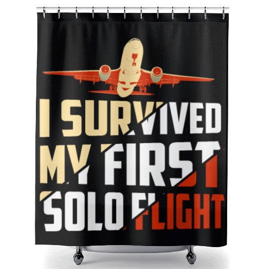I Survived My First Solo Flight Aviation Shower Curtains