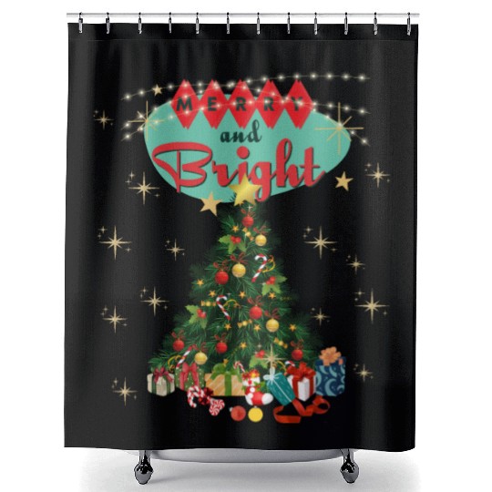 Merry and Bright Retro Christmas Shower Curtains